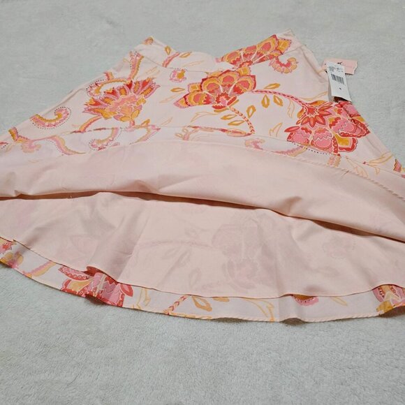 Nine West Vibrant Floral A-Line Skirt – Pink/Orange Cotton Blend w/ Side Zip - Picture 6 of 9